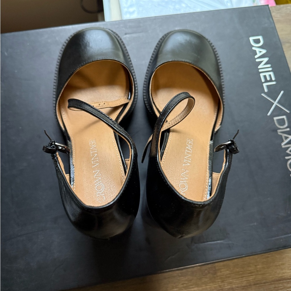 Crown Vintage Black Mary Jane Heels with Ankle Strap